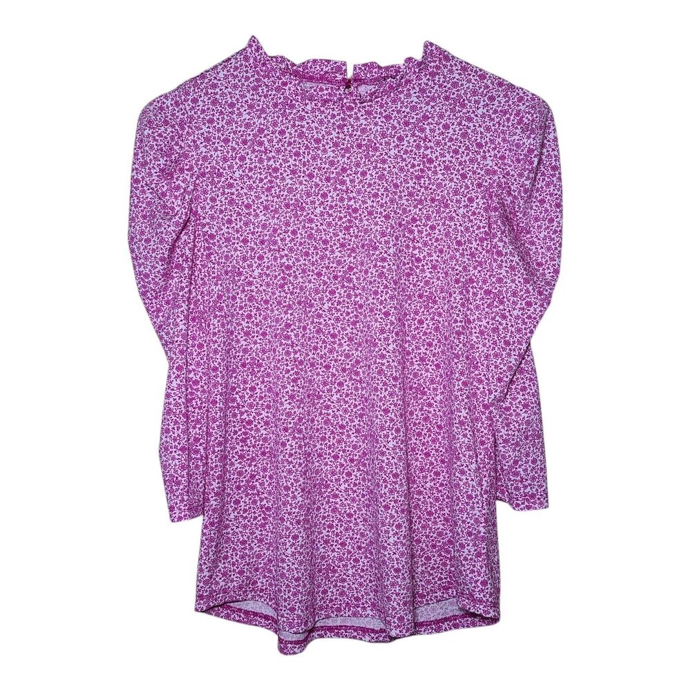 Adrianna Papell Pink Floral Top Women's Size Small High Neck 3/4 Sleeve Stretch